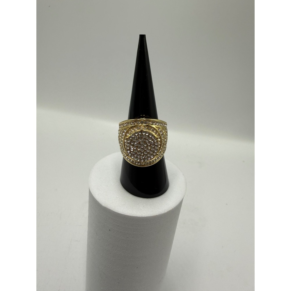 Gold Tone Iced Out Rhinestone Statement Ring Mens Size 8.5 Hip Hop Pinky Ring